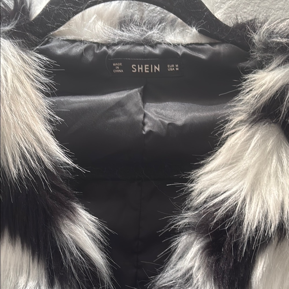SHEIN Black and White Teddy Jacket with Luxurious Faux Fur